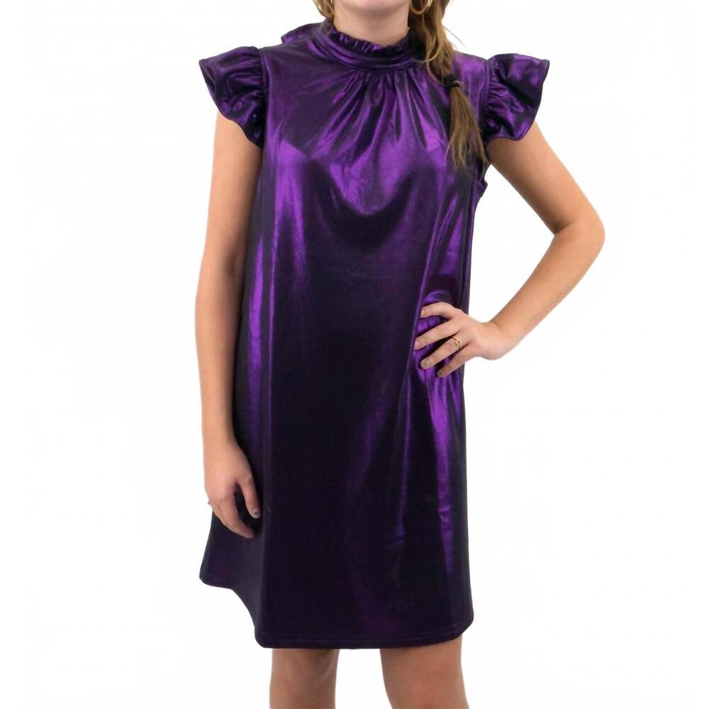 NEW VOY ruffle dress in shimmer metallic purple